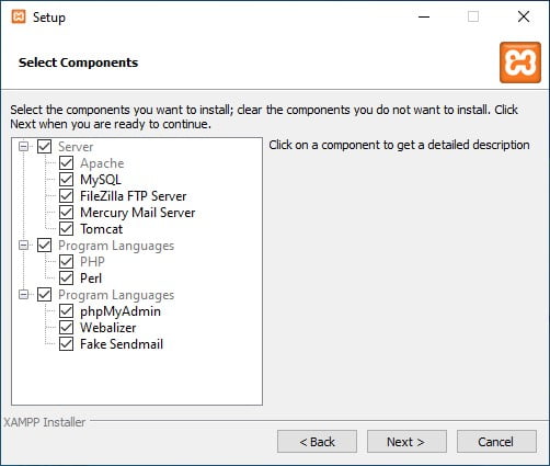 Choosing software components XAMPP tutorial: Installation and first steps