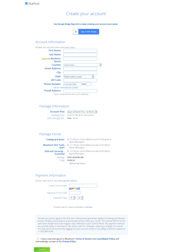 Create your account Bluehost Bluehost The Best Web Hosting