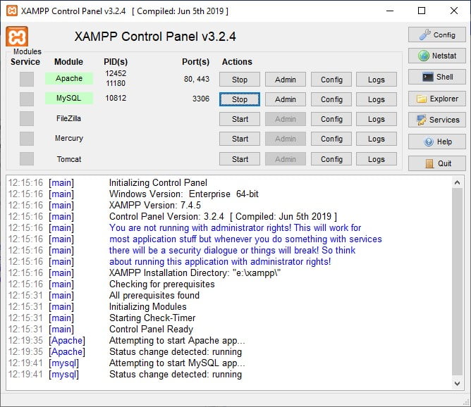 Launch the module XAMPP tutorial: Installation and first steps
