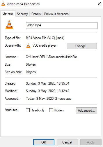 Properties tab How to hide files, folders and drives in Windows 10
