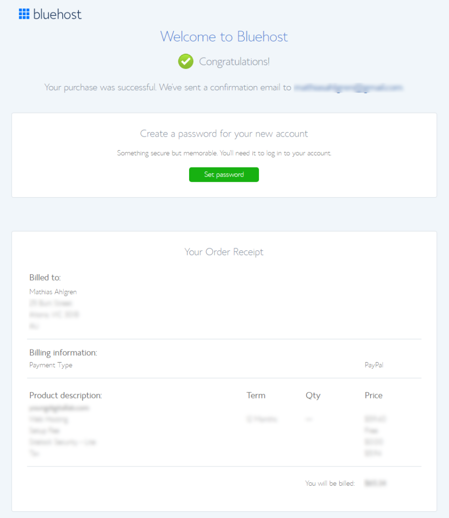bluehost order confirmation Bluehost The Best Web Hosting
