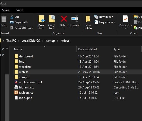 creat wptest folder How to Install Wordpress on localhost with XAMPP