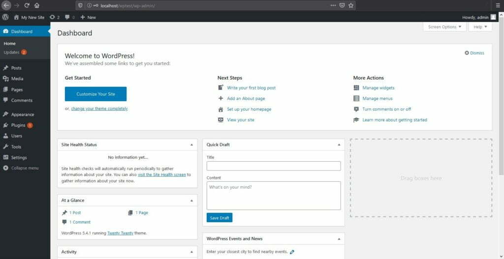 wordpress dashboard How to Install Wordpress on localhost with XAMPP