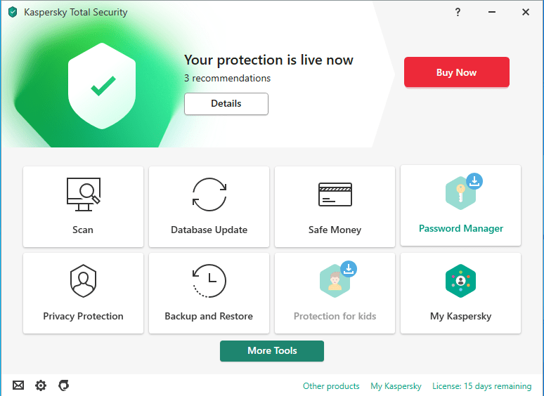 Kasperskys user interface Kaspersky Antivirus