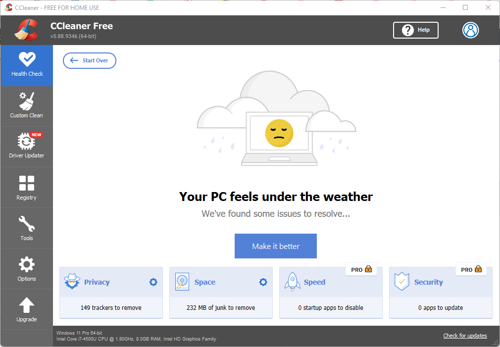 CCleaner Health Check Interface CCleaner